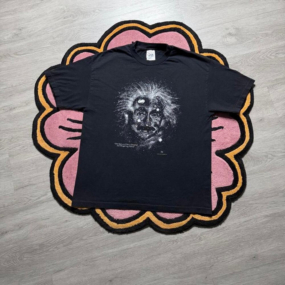 Vintage 90’s Albert Einstein Galaxy Graphic Logo T-shirt Size XL Black White